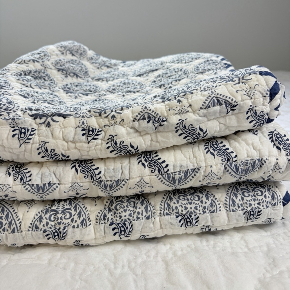 Ballard Designs Pippa Patchwork Euro Shams Blue White Cotton Quilted Paisley (3)